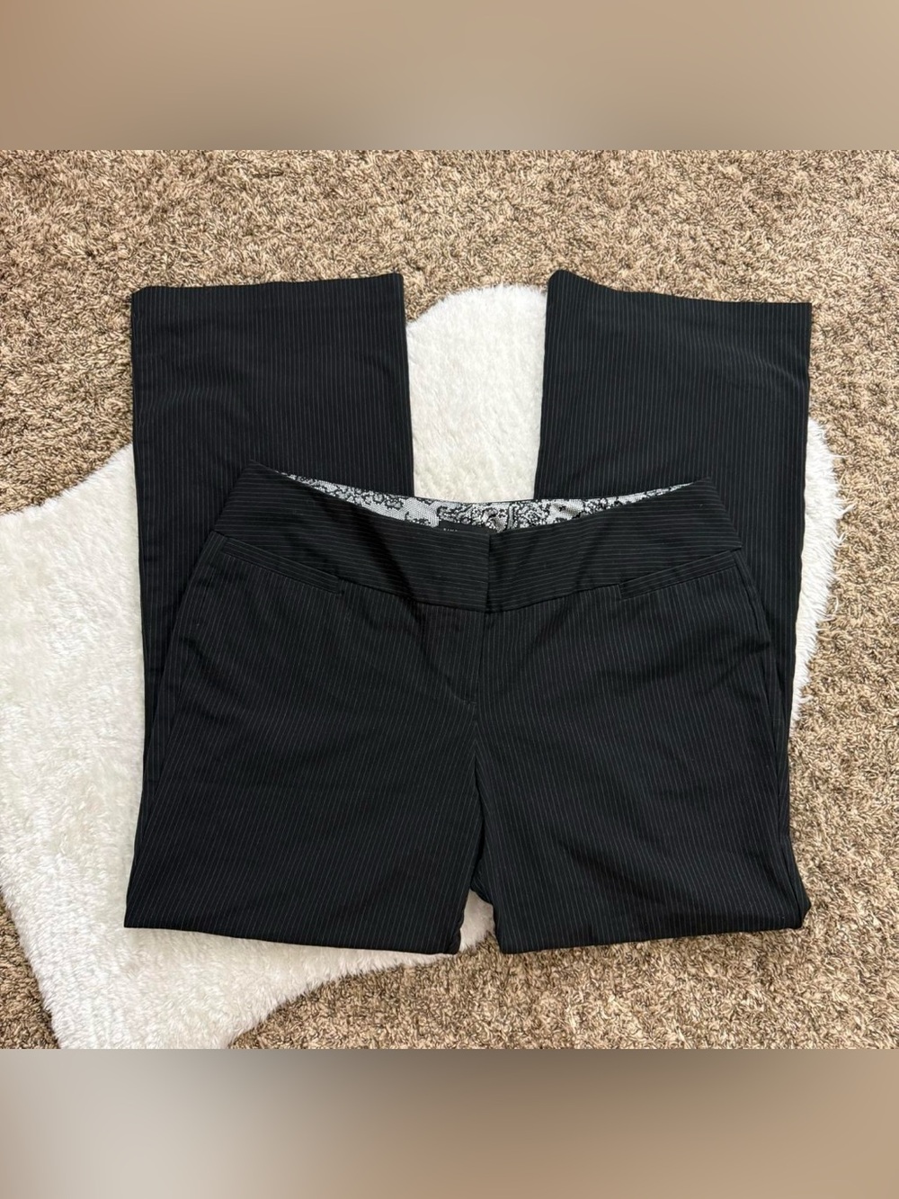 Y2k vampy office siren black pinstriped mid rise flare leg pants